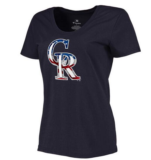 2020 MLB Women Colorado Rockies Navy Plus Sizes Banner Wave TShirt